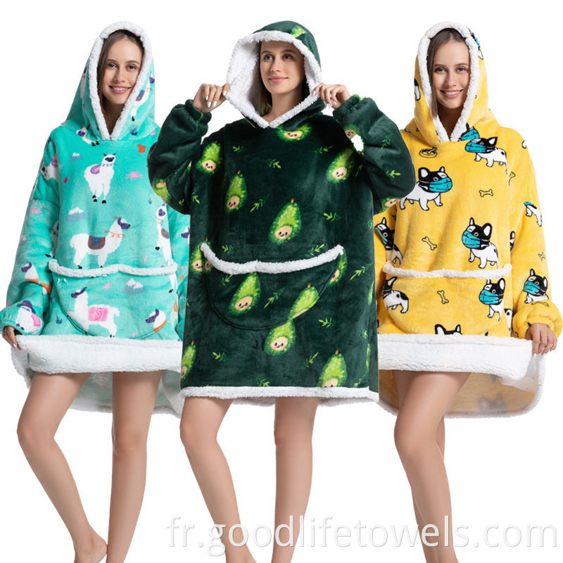 Adult Home Wearable Warm Fleece Blanket Hoodie